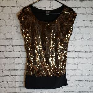 Sequin Embellished Black and Gold Women's Top